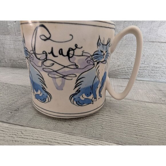 Anthropologie Ceramic Cat Mug With "Ciao" Text & Polka Dot Interior - Picture 3 of 7